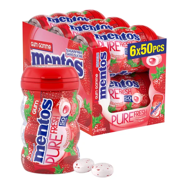 Strawberry Gum - 4 Cases x 6 Packs x 50 pieces - Mentos - Canadian Distribution - Ships Free Within Canada on Orders Above CAD $199