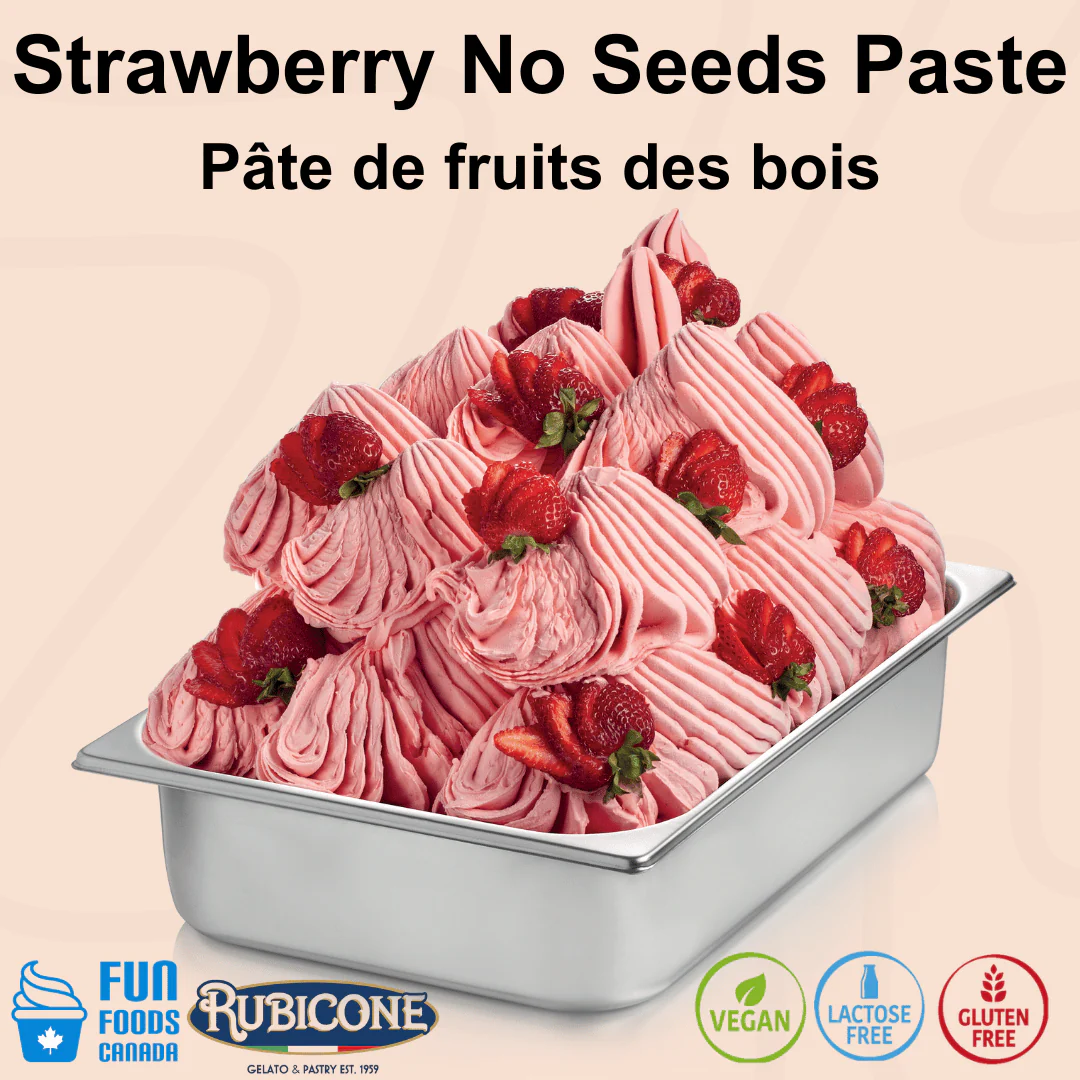 "PRE-ORDER" Strawberry No Seeds Paste - Fruit Gelato Pastes - Case of 2 x 3 KG Buckets - Rubicone Canada - Ships Free Within Canada on Orders Above CAD $199