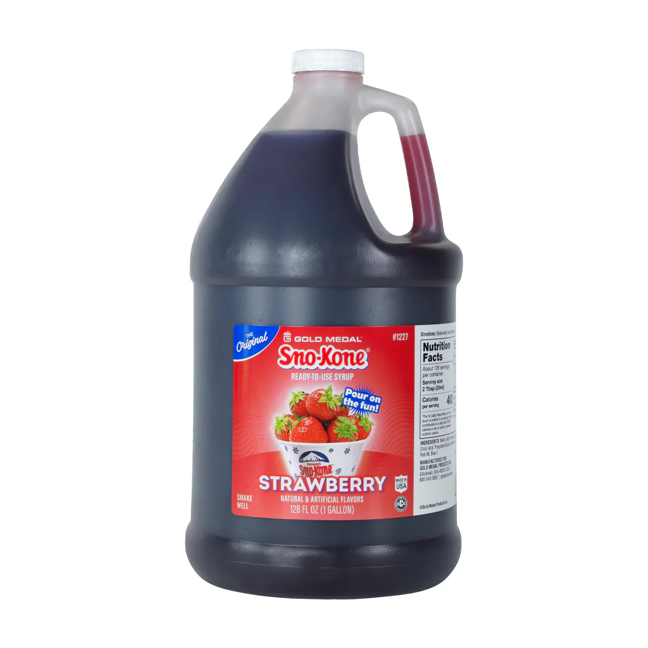 Strawberry - Sno-Treat Sno-Kone® Syrup and Slush Mix - 4 x 1 Gallon - Canadian Distribution - Ships Free Within Canada on Orders Above CAD $199
