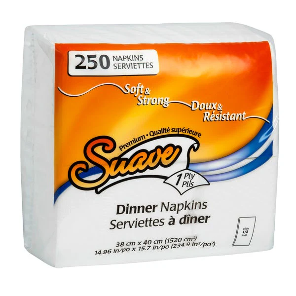 Suave 1-ply Dinner Napkins - 12 packs of 250  - Disposables, Restaurant Packaging and Take-Out Supplies - Canadian Distribution - Ships Free Within Canada on Orders Above CAD $199