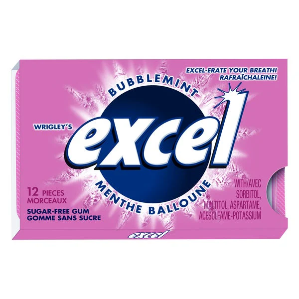 Sugar-free Bubblemint Gum - 4 Cases x 12 Packs x 12 Pieces - Excel - Canadian Distribution - Ships Free Within Canada on Orders Above CAD $199
