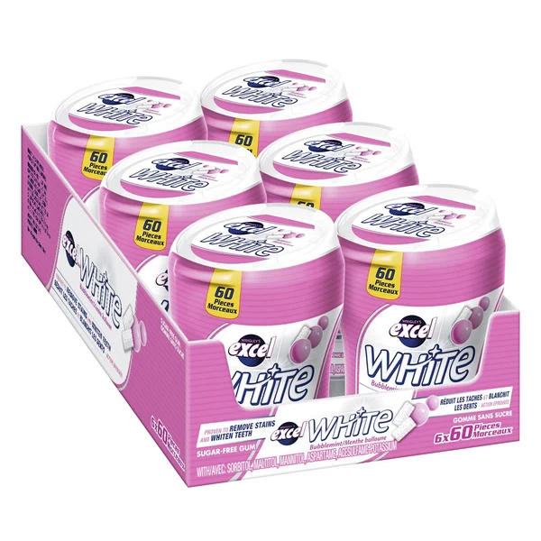 Sugar-free Bubblemint Gum Bottles - 4 Cases x 6 Bottles x 60 Pieces - Excel - Canadian Distribution - Ships Free Within Canada on Orders Above CAD $199 - Image 2