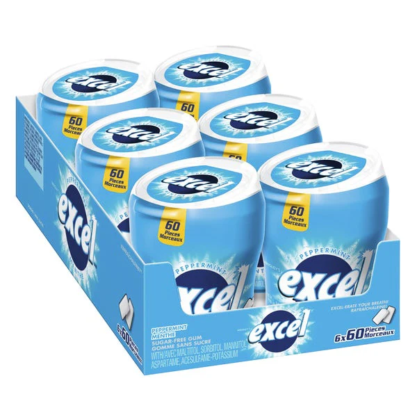 Sugar-free Peppermint Gum Bottles - 4 Cases x 6 Bottles x 60 - Excel - Canadian Distribution - Ships Free Within Canada on Orders Above CAD $199 - Image 2