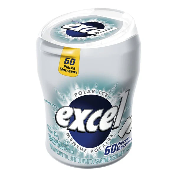 Sugar-free Polar Ice Gum Bottles - 4 Cases x 6 Bottles x 60 Pieces - Excel - Canadian Distribution - Ships Free Within Canada on Orders Above CAD $199