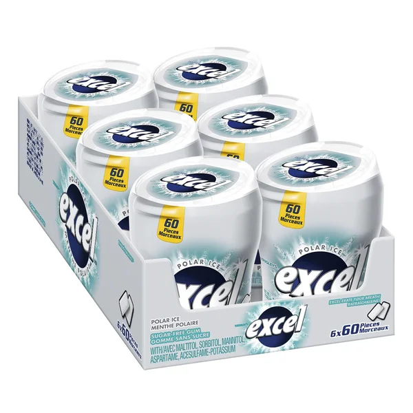 Sugar-free Polar Ice Gum Bottles - 4 Cases x 6 Bottles x 60 Pieces - Excel - Canadian Distribution - Ships Free Within Canada on Orders Above CAD $199 - Image 2