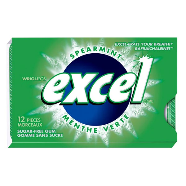 Sugar-free Spearmint Gum - 4 Cases x 12 Packs x 12 Pieces - Excel - Canadian Distribution - Ships Free Within Canada on Orders Above CAD $199