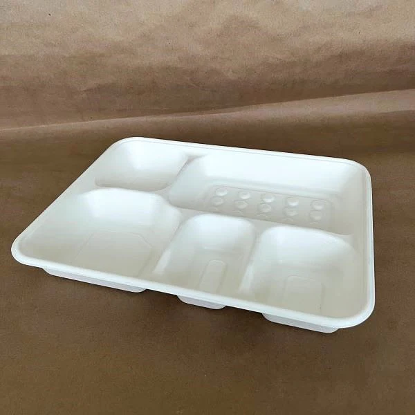 Sugarcane 5 Compartment Tray 200cs - Disposable Take Away Food Packaging - Canadian Distribution