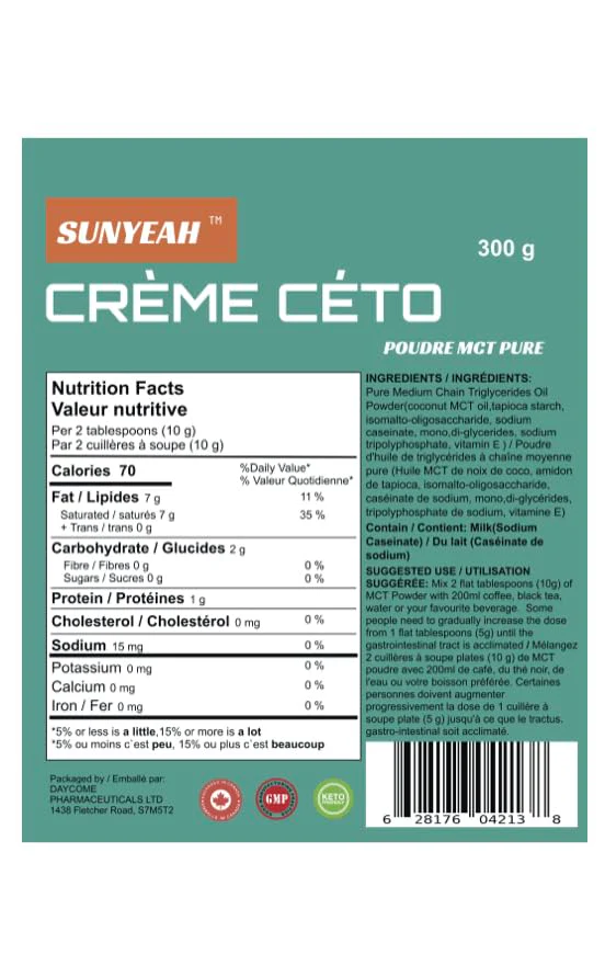 SUNYEAH โ MCT Oil Powder โ Unflavoured โ 300g โ Pure C8 C10 - Canadian Distribution - Ships Free Within Canada on Orders Above CAD $199 - Image 3