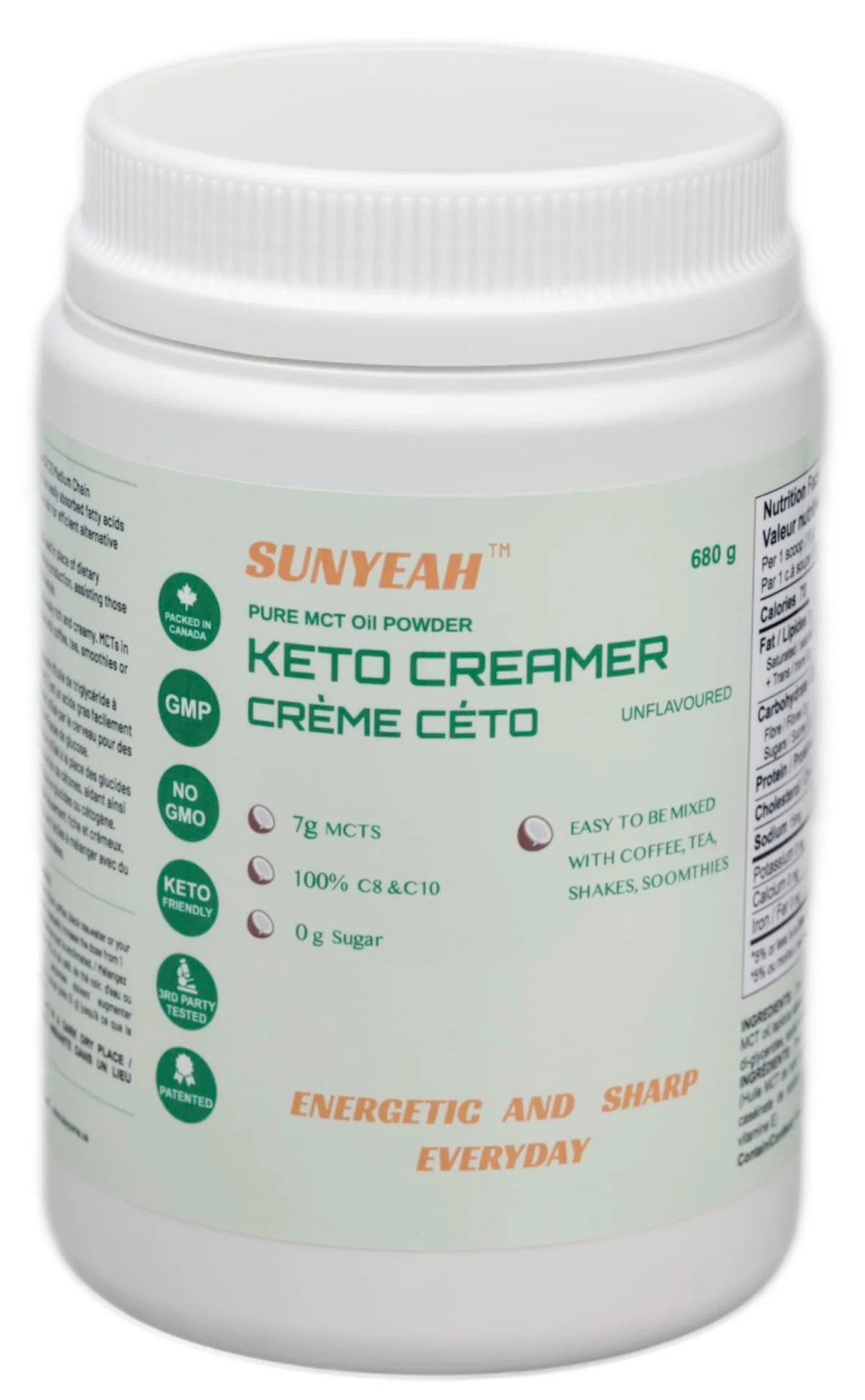 SUNYEAH โ MCT Oil Powder โ Unflavoured โ 68 Servings โ Pure C8 C10 - Canadian Distribution - Ships Free Within Canada on Orders Above CAD $199