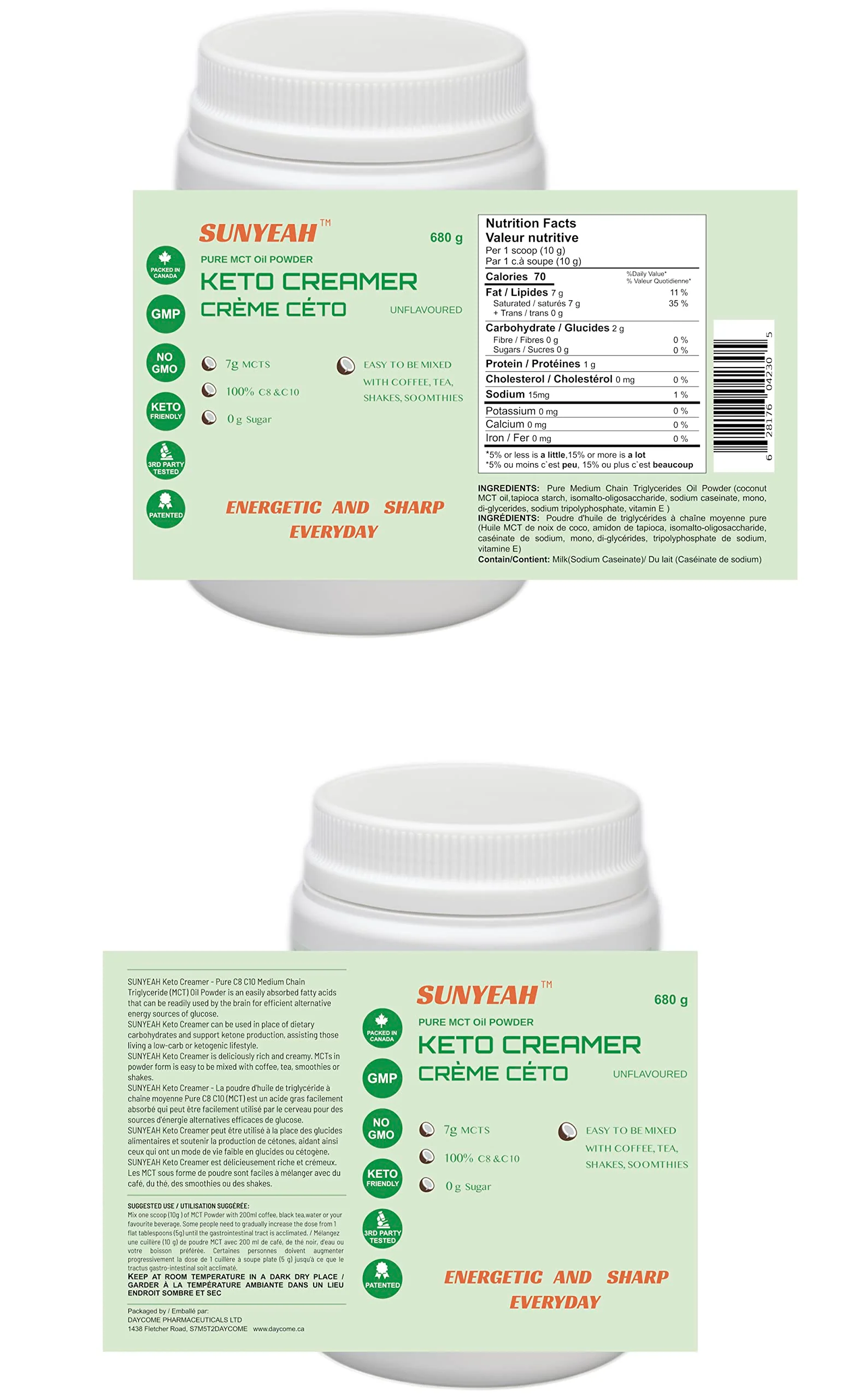 SUNYEAH โ MCT Oil Powder โ Unflavoured โ 68 Servings โ Pure C8 C10 - Canadian Distribution - Ships Free Within Canada on Orders Above CAD $199 - Image 6