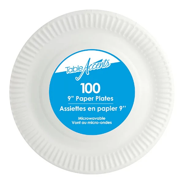 Table Accents 9-in Paper Plates - 12 packs of 100  - Disposables, Restaurant Packaging and Take-Out Supplies - Canadian Distribution - Ships Free Within Canada on Orders Above CAD $199