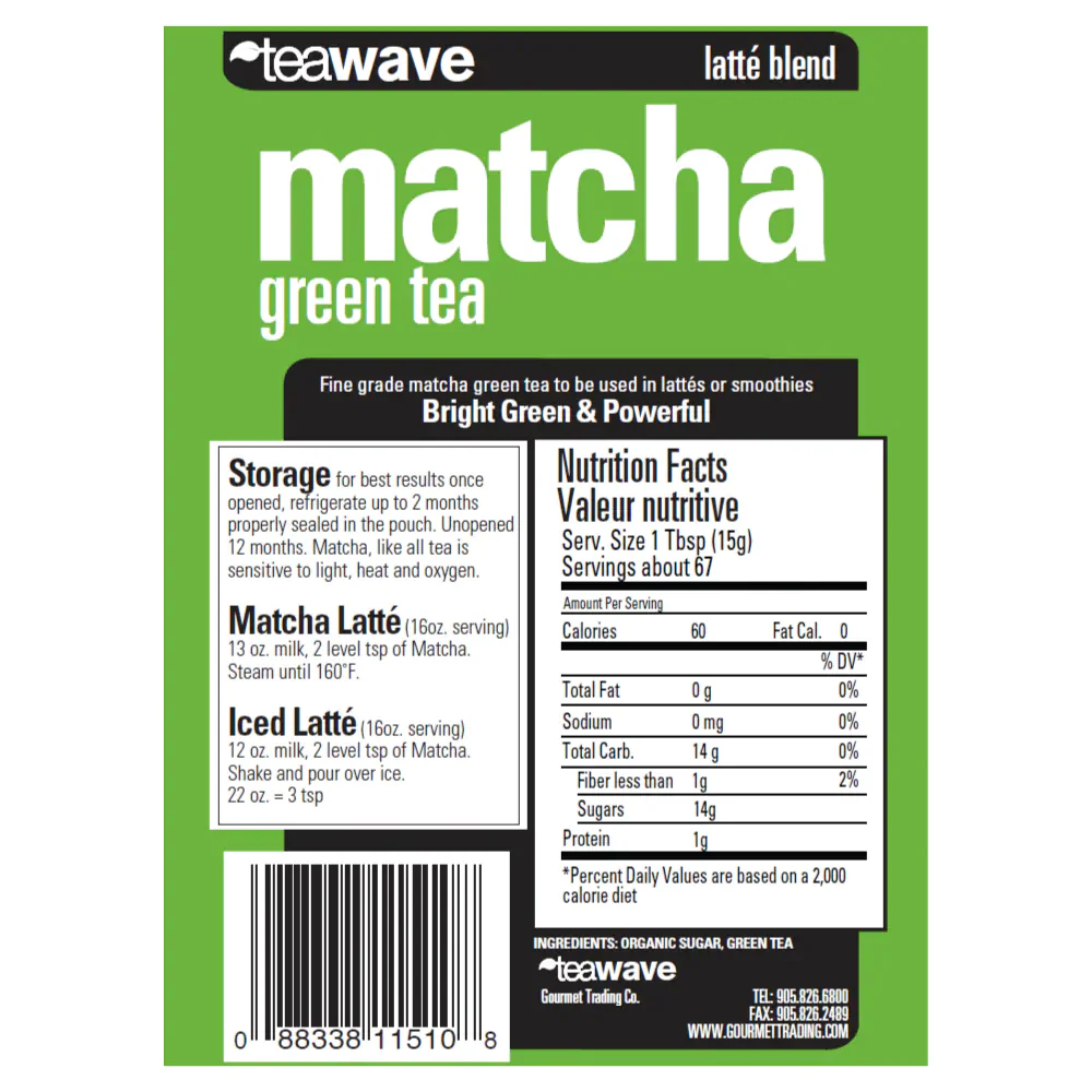 Teawave Matcha Latte Tea Blend - Sweetened - 2 x 1 KG - Canadian Distribution - Ships Free Within Canada on Orders Above CAD $199 - Image 2