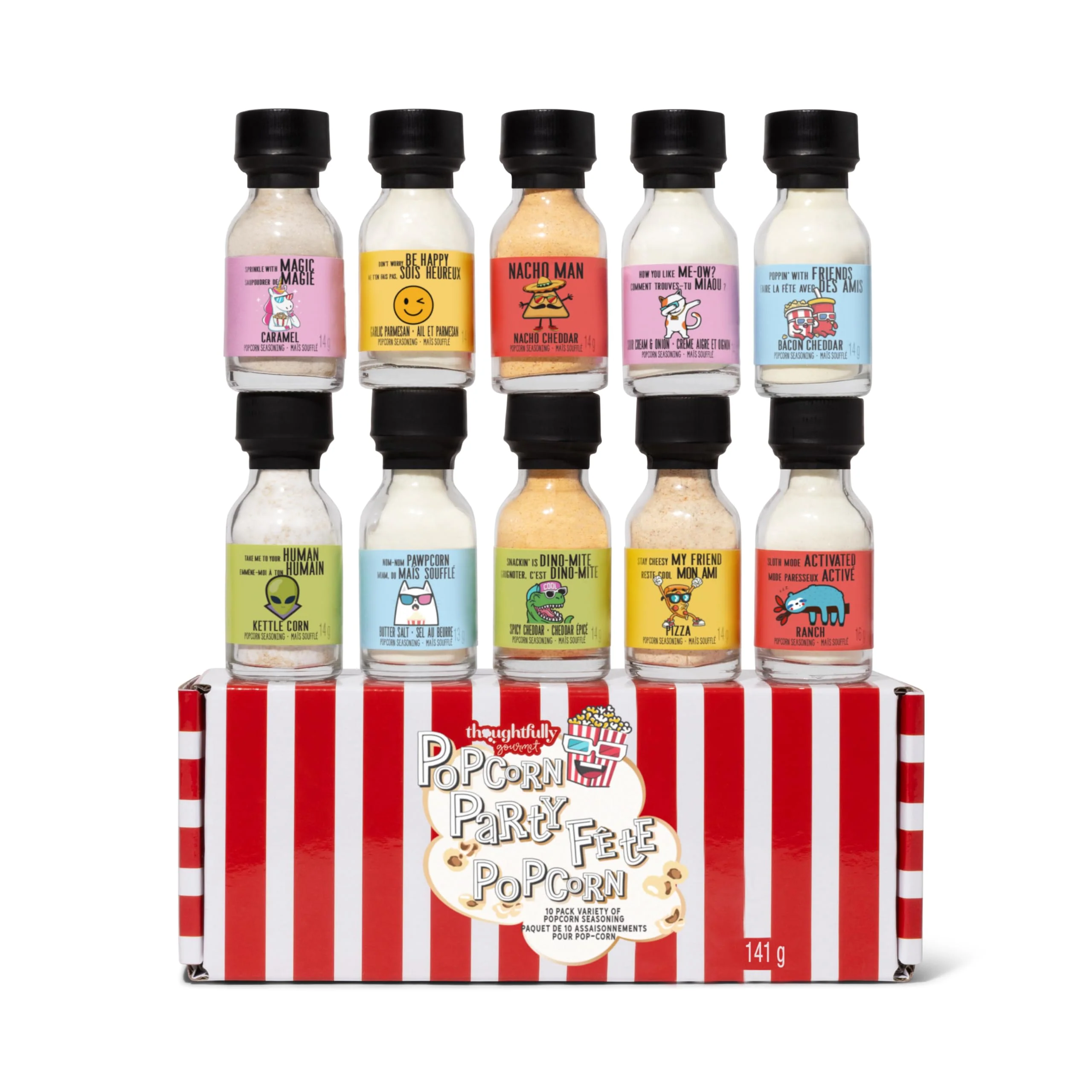 Thoughtfully – Popcorn Seasoning Sampler – 10 Flavours – Pack of 10 - Canadian Distribution - Ships Free Within Canada on Orders Above CAD $199