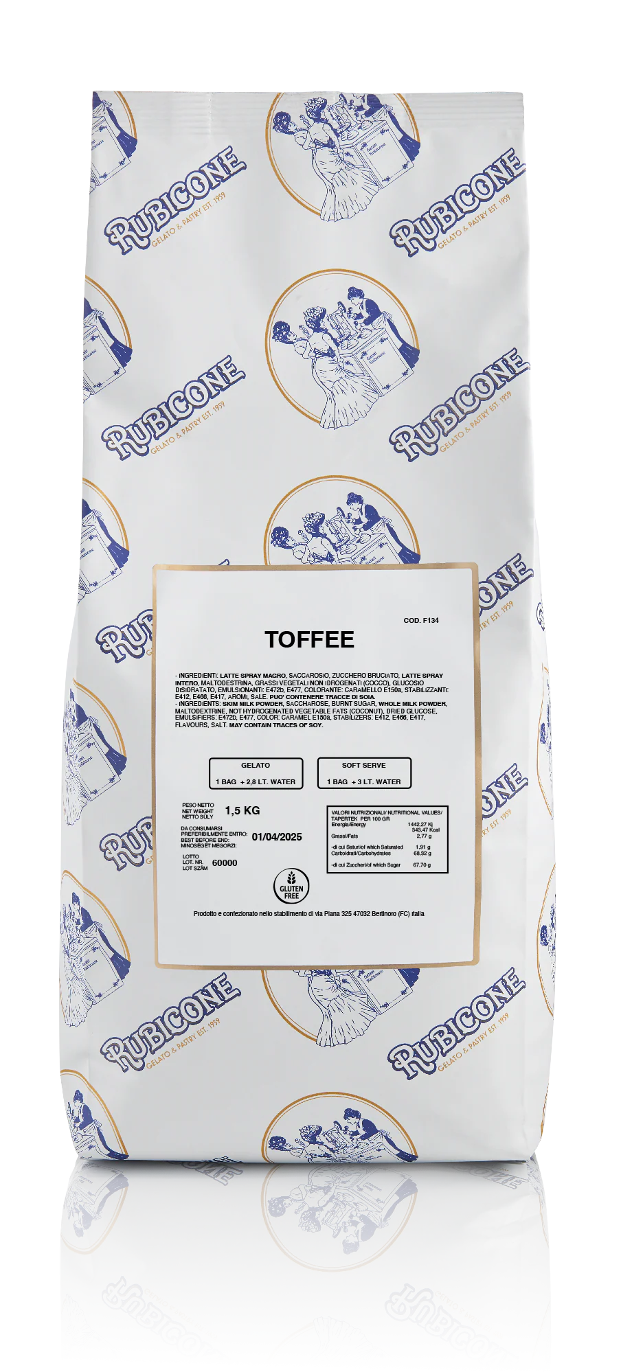 "PRE-ORDER" Toffee Ready Creamy - Ready Base for Gelato - Case of 8 x 1.5 KG bags - Rubicone Canada - Ships Free Within Canada on Orders Above CAD $199