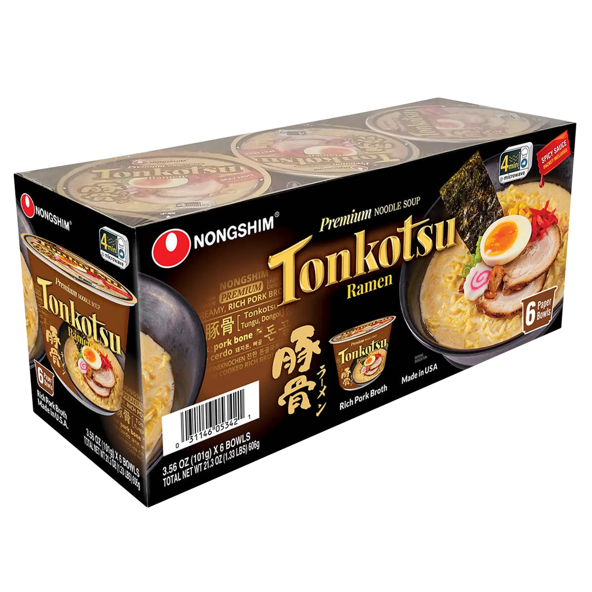Tonkotsu Ramen Noodle Soup - 4 Cases x 6 Bowls x 101 g - Nongshim - Canadian Distribution - Ships Free Within Canada on Orders Above CAD $199