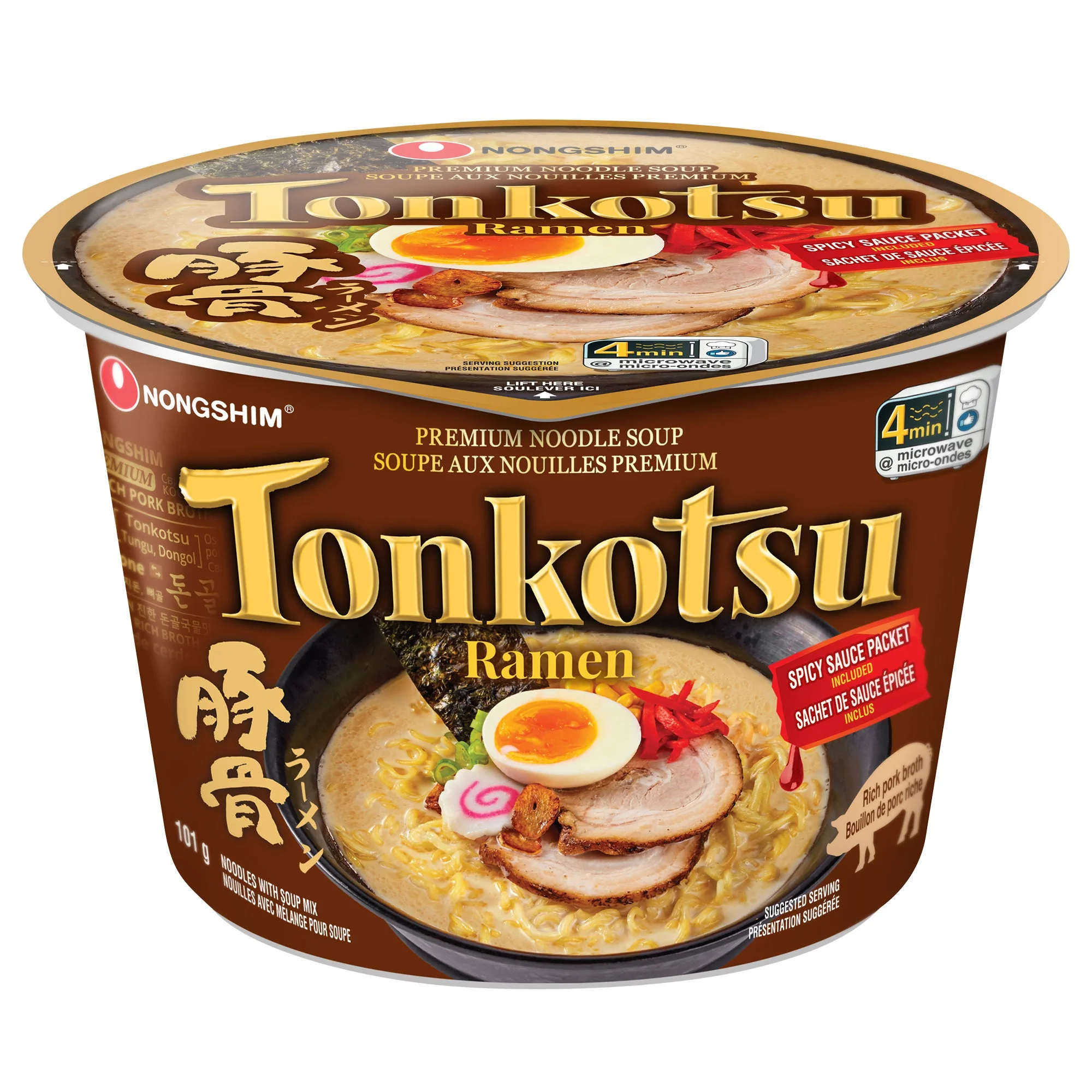 Tonkotsu Ramen Noodle Soup - 4 Cases x 6 Bowls x 101 g - Nongshim - Canadian Distribution - Ships Free Within Canada on Orders Above CAD $199 - Image 2