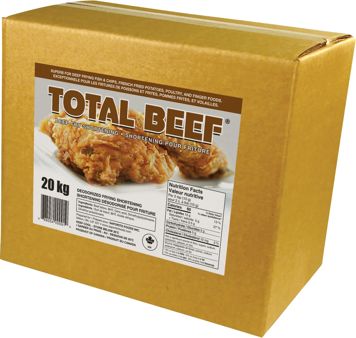 Total Beef Deep Fry Shortening - 2 x 20 kg - Grocery and Food Items - Canadian Distribution - Ships Free Within Canada on Orders Above CAD $199