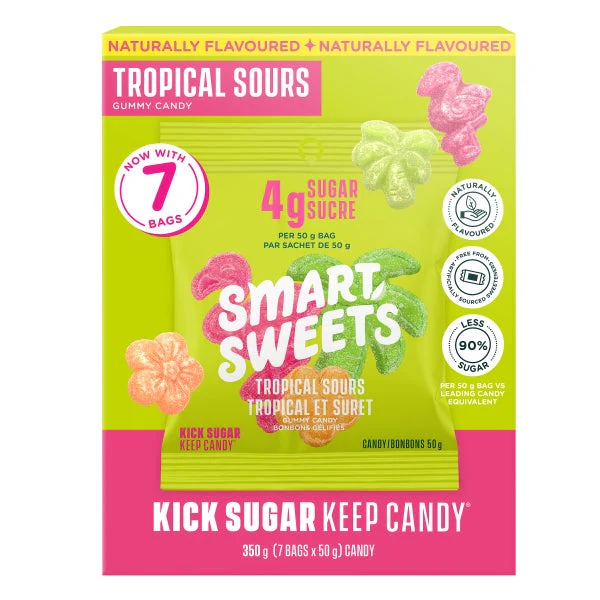 Tropical Sours - 4 Cases x 7 Packs x 50 g - Smart Sweets - Canadian Distribution - Ships Free Within Canada on Orders Above CAD $199