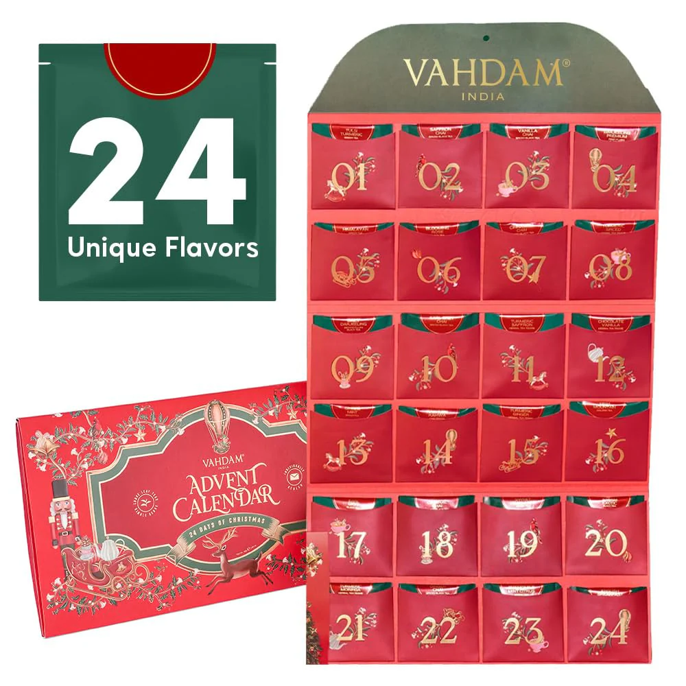 VAHDAM – Christmas Tea Gift Set – 24 Loose Leaf Teas - Canadian Distribution - Ships Free Within Canada on Orders Above CAD $199