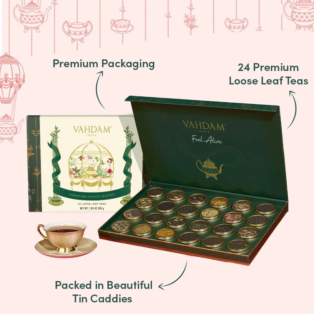 VAHDAM โ Tea Gift Set โ 24 Loose Leaf Teas โ Luxury Tin Caddies - Canadian Distribution - Ships Free Within Canada on Orders Above CAD $199 - Image 4