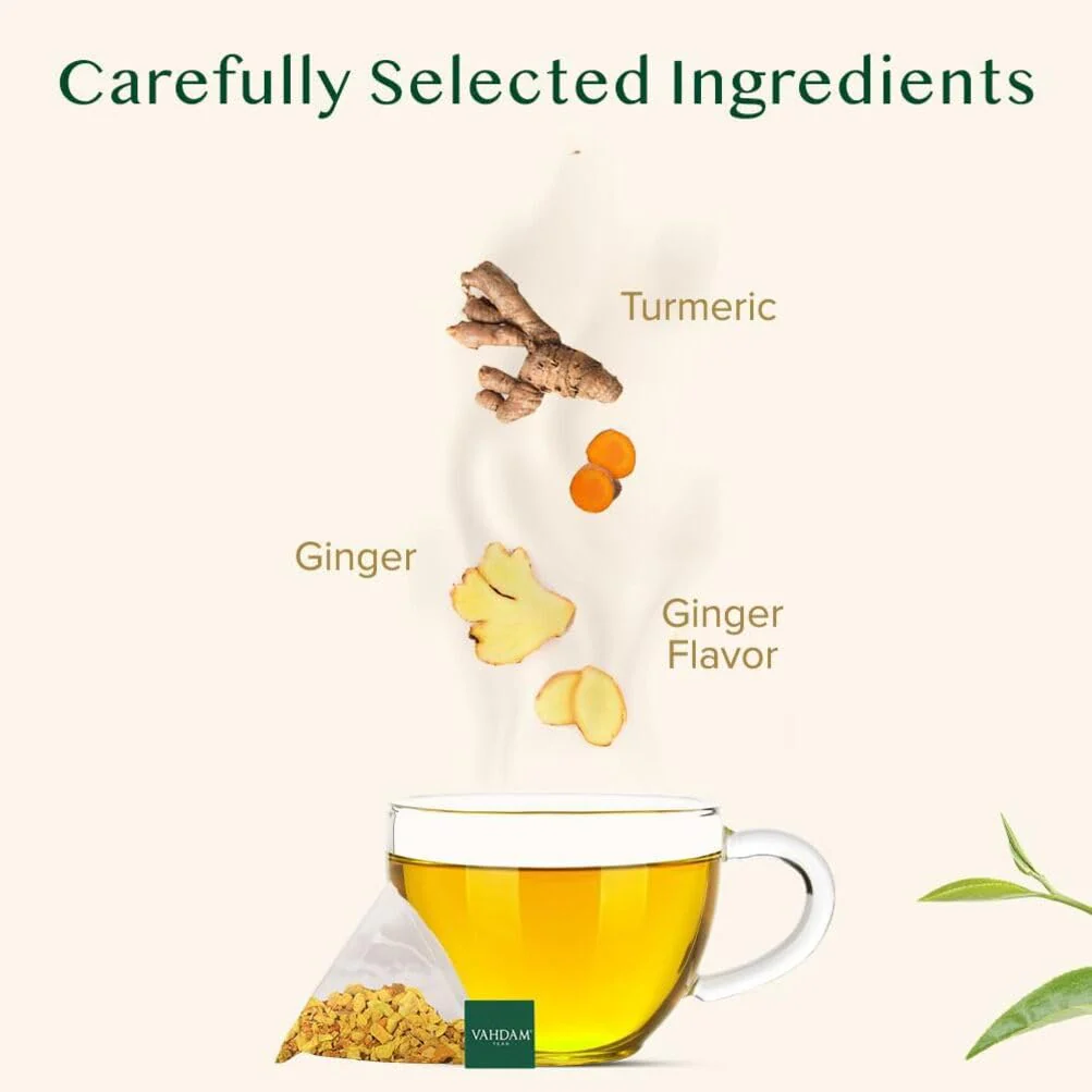 VAHDAM โ Turmeric Ginger Tea โ Herbal Pyramid Tea Bags โ 100 ct - Canadian Distribution - Ships Free Within Canada on Orders Above CAD $199 - Image 7