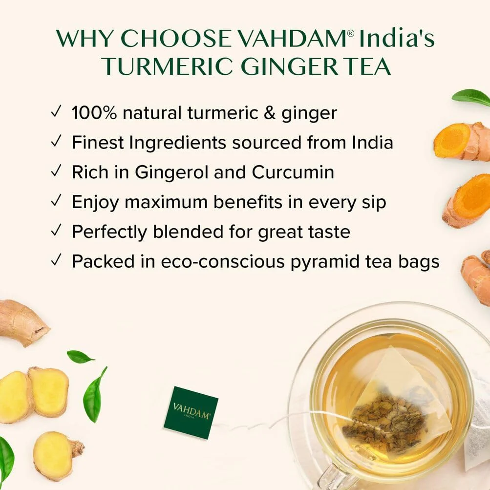 VAHDAM โ Turmeric Ginger Tea โ Herbal Pyramid Tea Bags โ 100 ct - Canadian Distribution - Ships Free Within Canada on Orders Above CAD $199 - Image 8