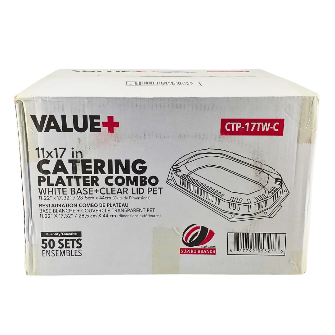 Value+ - 17.32"x11.22" Oval Catering Platter - Combo - White/Clear PET - Image 3