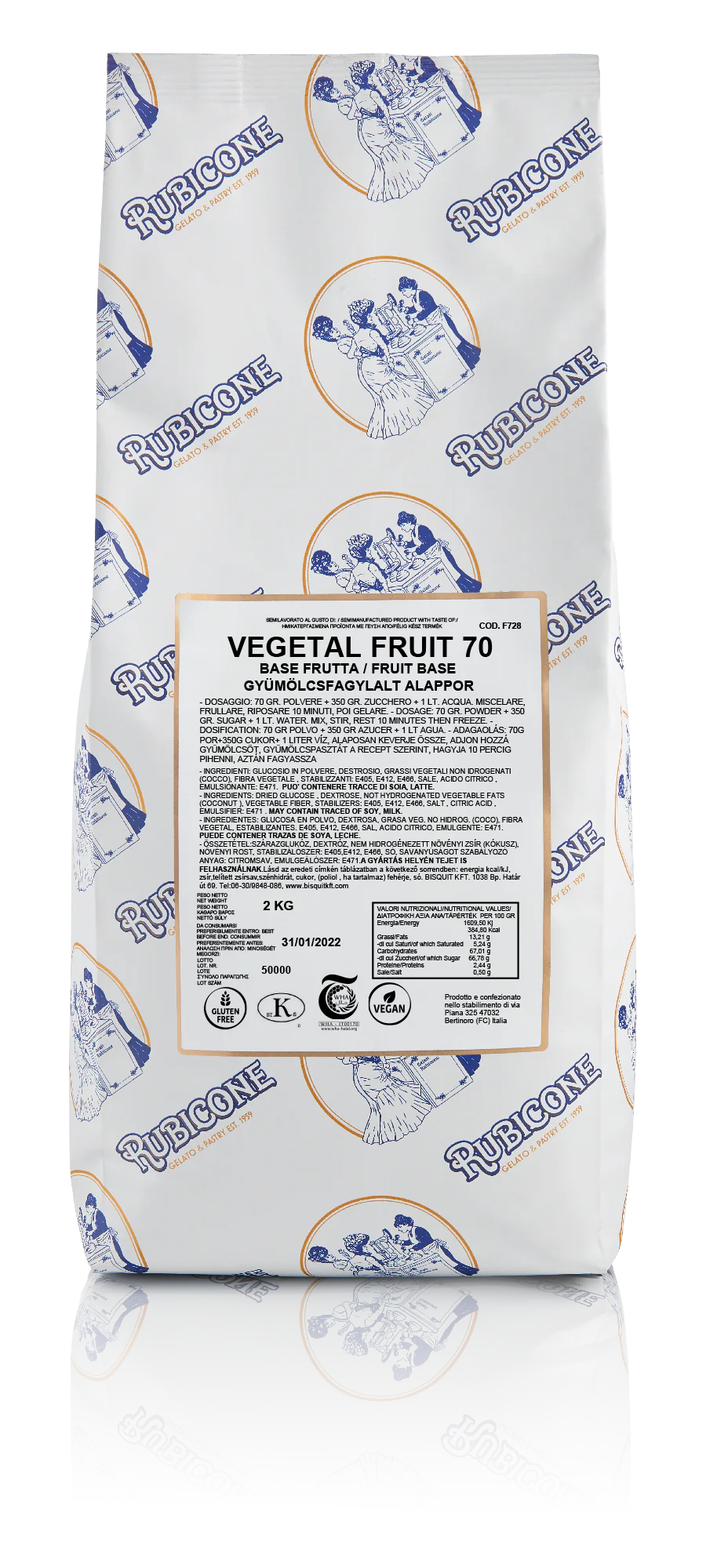"PRE-ORDER" Vegetalfruit 70 - Gelato Bases - Fruit Bases - Cold Process - Case of 8 x 1.5 KG bags - Rubicone Canada - Ships Free Within Canada on Orders Above CAD $199 - Image 2