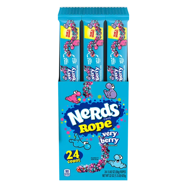 Very Berry Rope - 4 Cases x 24 Ropes x 26 g - Nerds - Canadian Distribution - Ships Free Within Canada on Orders Above CAD $199