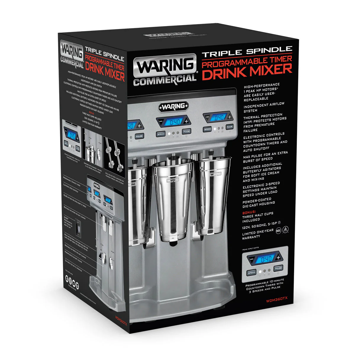 WDM360TX Heavy-Duty Triple-Spindle Drink Mixer with Timer & Hands Free Operation by Waring Commercial - Image 6