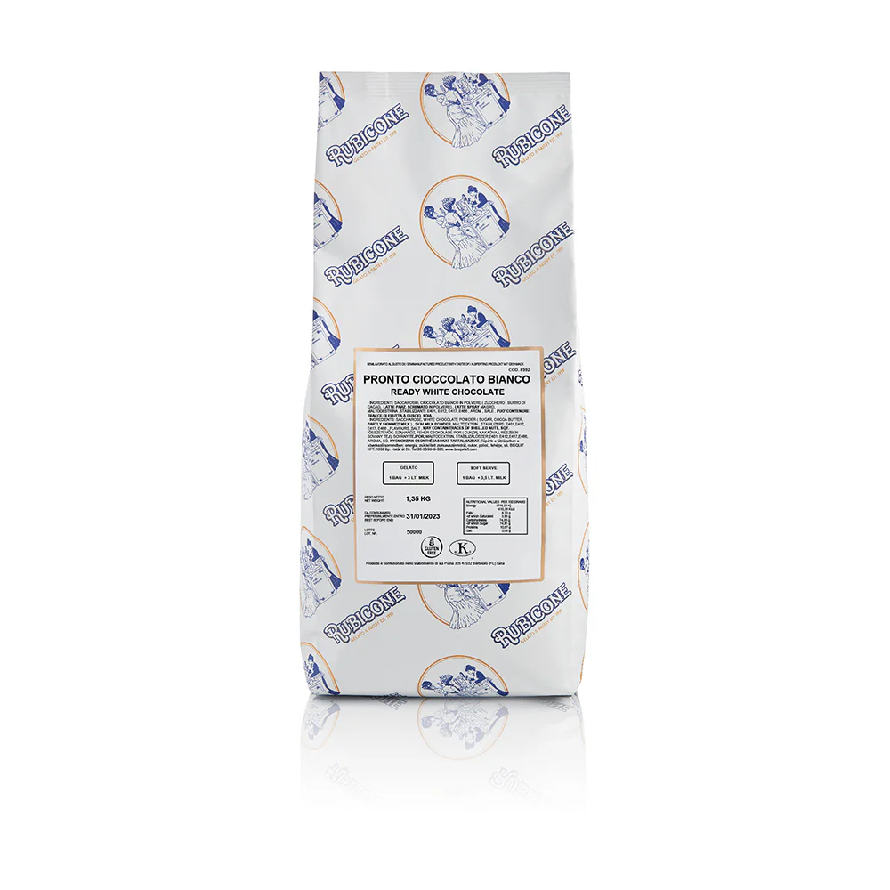 "PRE-ORDER" White Chocolate Ready Creamy - Ready Base for Soft Serve and Gelato - Case of 8 x 1.35 KG bags - Rubicone Canada - Ships Free Within Canada on Orders Above CAD $199