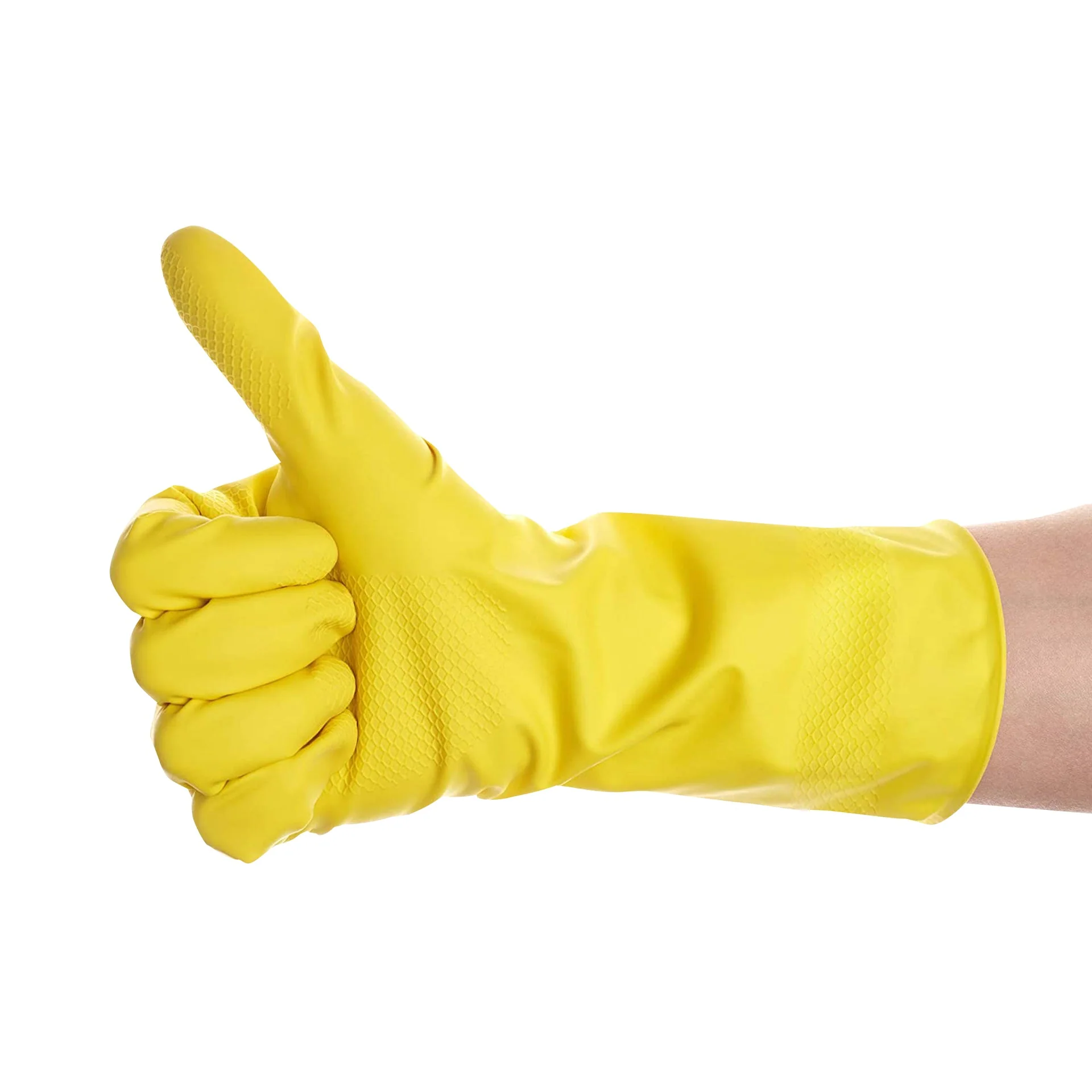 Yellow Flocklined Rubber Gloves - Sold By The Case - Image 4