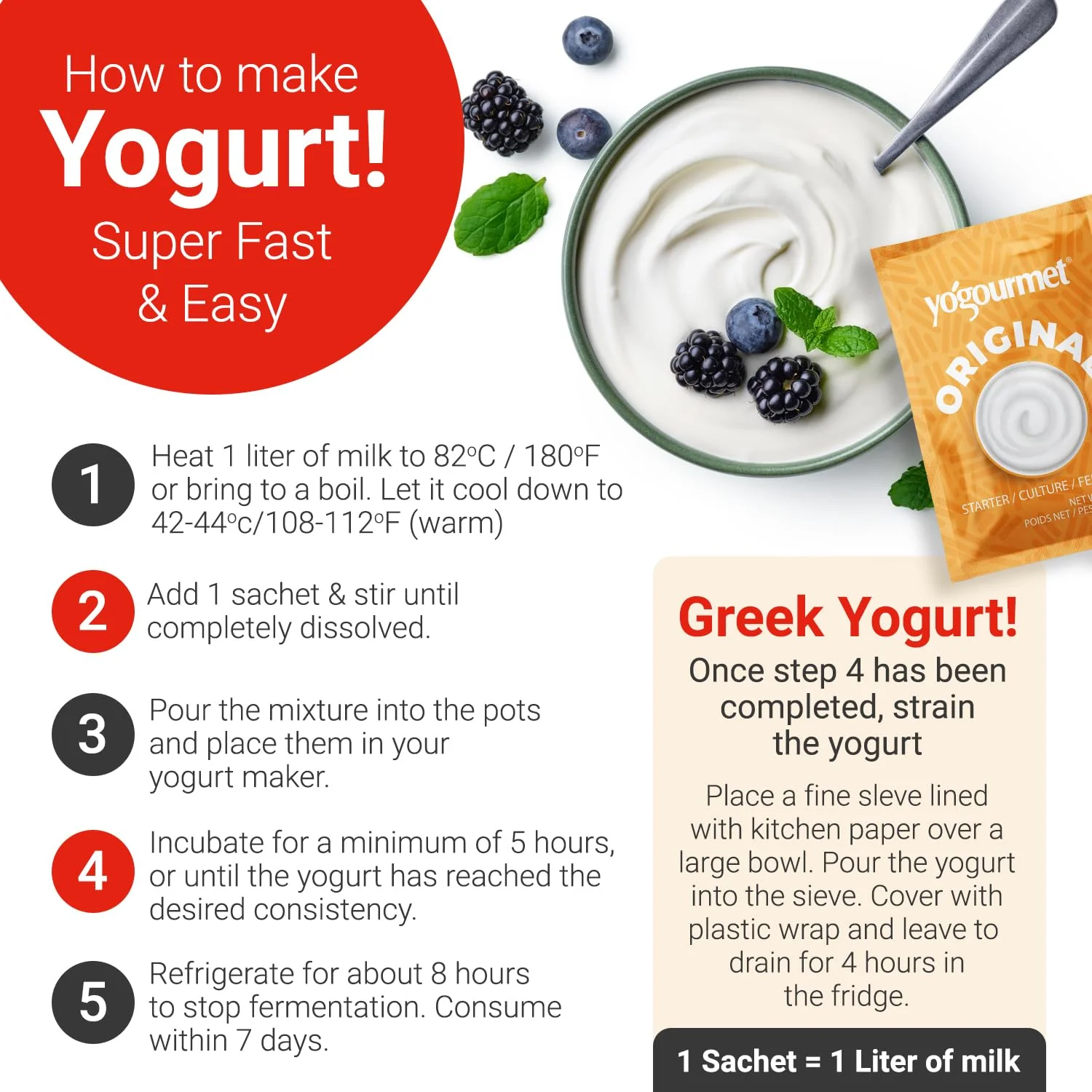 Yogourmet โ Yogurt Starter โ 16 Sachets โ Make 16 Liters - Canadian Distribution - Ships Free Within Canada on Orders Above CAD $199 - Image 4