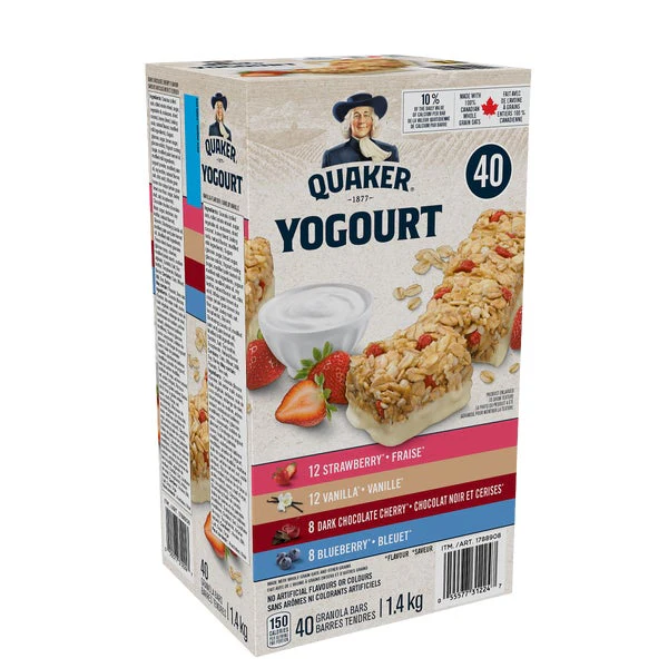 Yogurt Bars - 4 Cases x 40 Packs x 31 g - Quaker - Canadian Distribution - Ships Free Within Canada on Orders Above CAD $199