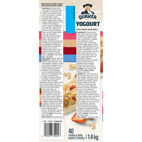 Yogurt Bars - 4 Cases x 40 Packs x 31 g - Quaker - Canadian Distribution - Ships Free Within Canada on Orders Above CAD $199 - Image 2