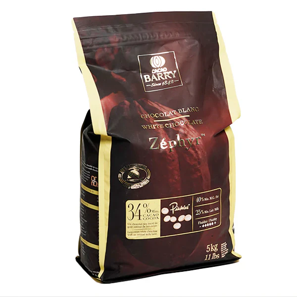 Zephyr White Chocolate 5kg pack of Pistoles - 34%